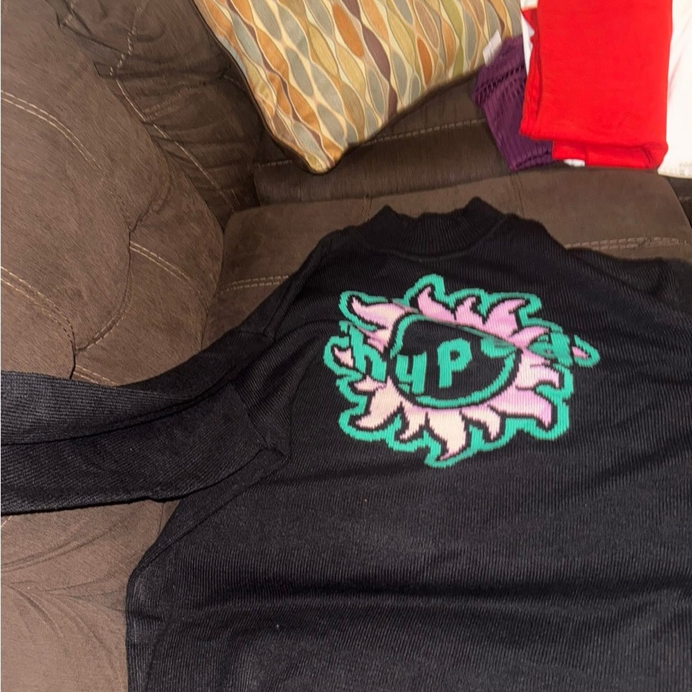 H&M oversized Black Sweater with Pink and Green Accents